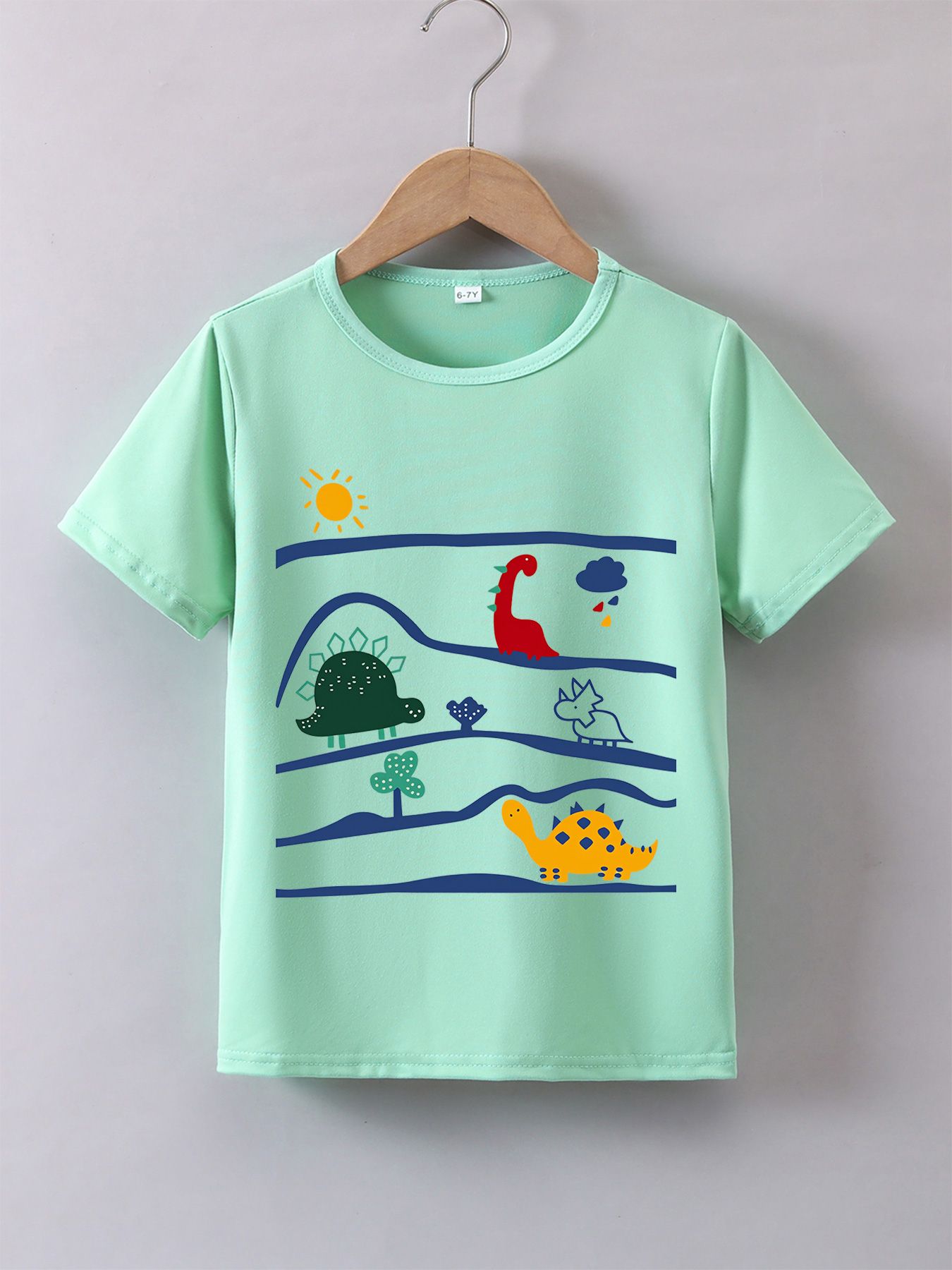 Boys' Summer Breathable & Comfortable "Dinosaur" Cartoon Print (3-12Y) Casual Sports T-Shirt