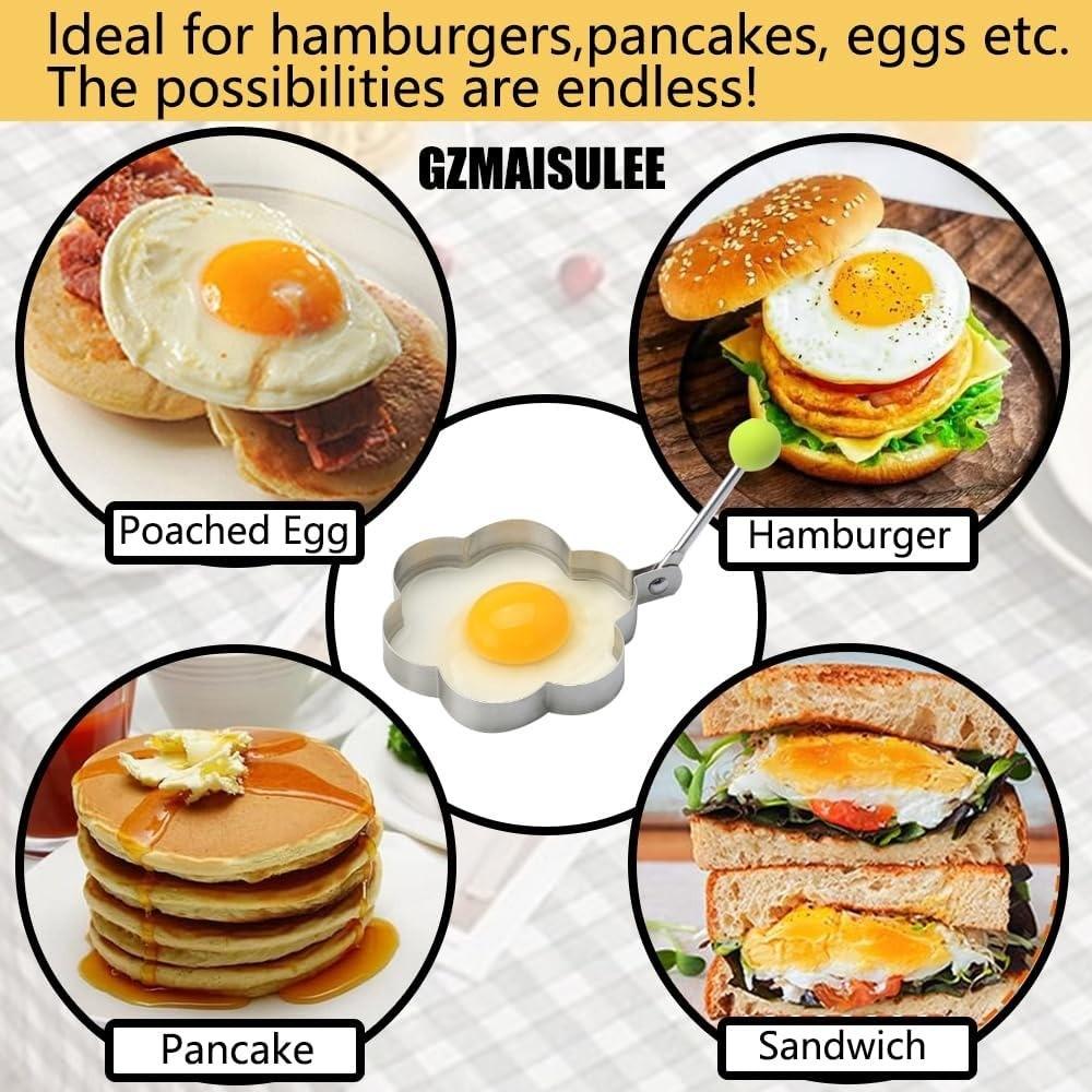 5 Pack Round Fried Egg Rings Mold Set, Non-Stick Cooking Tool, Multifunctional Egg Shaper for Breakfast, Pancakes, Omelets and Sandwiches