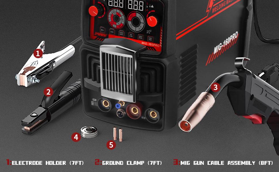 Puwu 160A multiprocess Gasless MIG Welder,110V/220V Dual Voltage Flux Cored/MIG/Lift TIG/Stick ARC Welder 4 in 1 Welding Machine with IGBT Inverter LED Digital Display