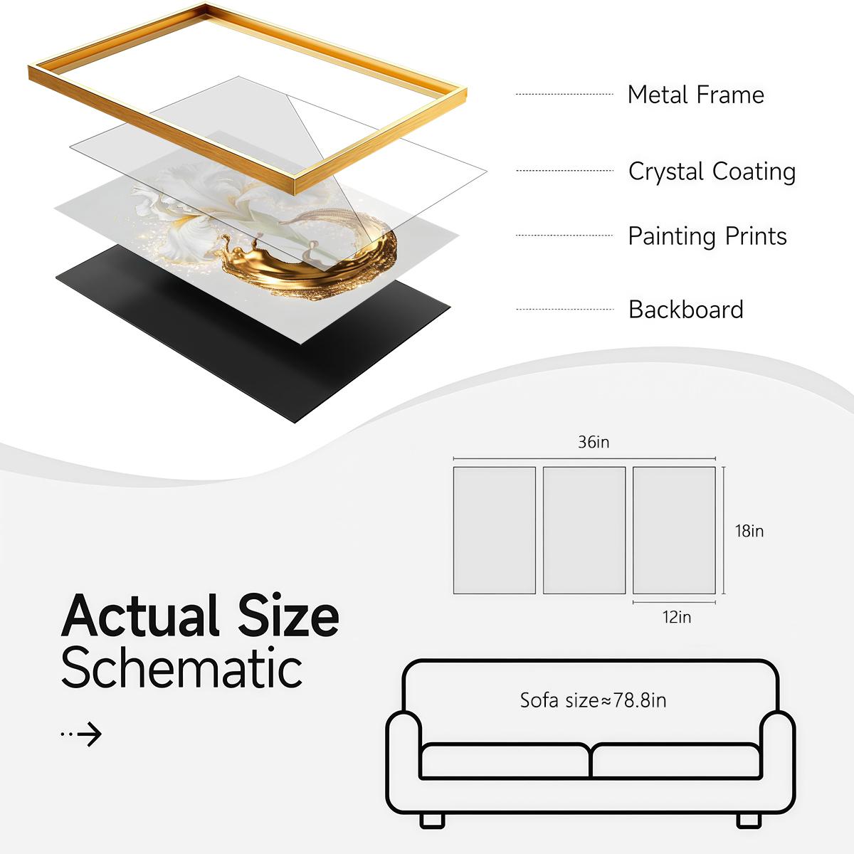 3 Counts Aluminum Alloy Framed Painting, Elegant White Iris And Golden Splash Art Pictures, Home Decoration For Living Room, Bedroom, Office, Restaurant, Hallway Wall Decor, Odorless Print Artwork, Luxury Perfect Gift For Friends And Family