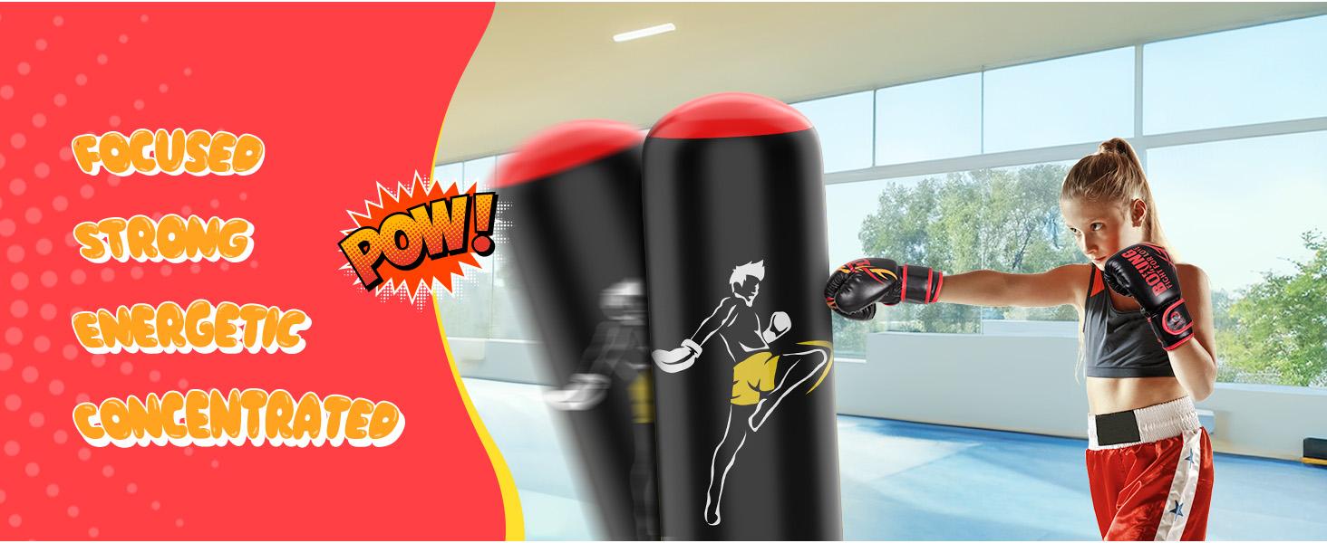 QPAU 66 Inch Inflatable Kids Punching Bag Toy with Boxing Gloves for Ages 6-12 Christmas Gifts for Boys & Girls Ideal for Karate Taekwondo MMA Exercise Strengthening Fun Family Time - Energy
