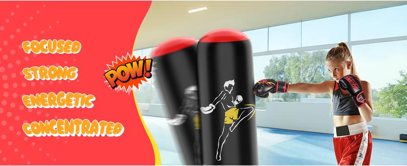 QPAU 66 Inch Inflatable Kids Punching Bag Toy with Boxing Gloves for Ages 6-12 Christmas Gifts for Boys & Girls Ideal for Karate Taekwondo MMA Exercise Strengthening Fun Family Time - Energy