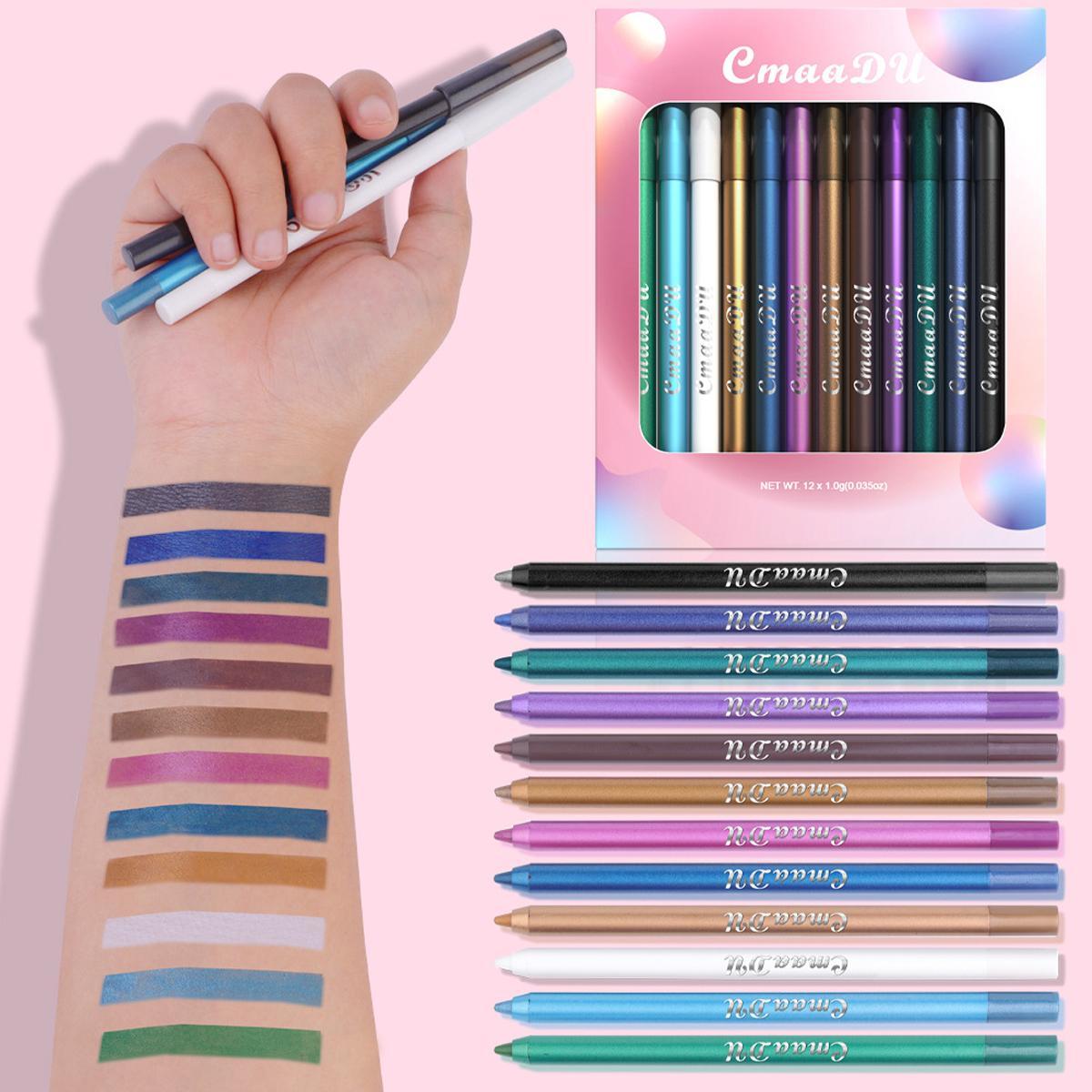 CmaaDu 12-Color Eyeliner and Lip Liner Set, 12-Piece Easy-Color Eyeliner Pencil Bundle, Multi-Use Lip and Eye Makeup Tool for Women and Girls