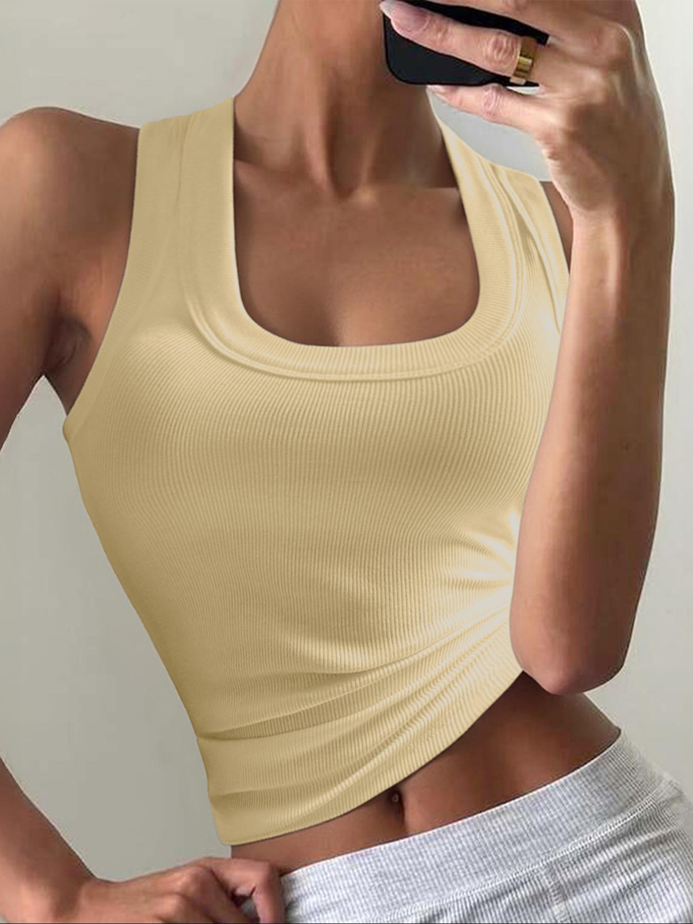 Women's Casual Slim-Fit Plain Sleeveless Tank Top, Summer Lightweight Fabric Ribbed Knit Vest, Versatile Layering Piece Women's Casual Slim-Fit Plain Sleeveless Tank Top, Summer Lightweight Fabric Ribbed Knit Vest, Versatile Layering Piece