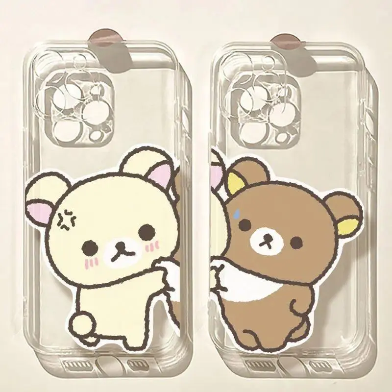 Japanese Style Rilakkuma Couple Bear Phone Case - Lightweight, Anti-Drop, Shock-Resistant, Full Cover Soft TPU with Aesthetic Print, Multi-Model Fit for iPhone 17 Pro Max/Air,16,15,14,13,12,11 Plus Pro Max & Samsung S26,S25,S24,S23,S22,S21 FE Plus Ultra