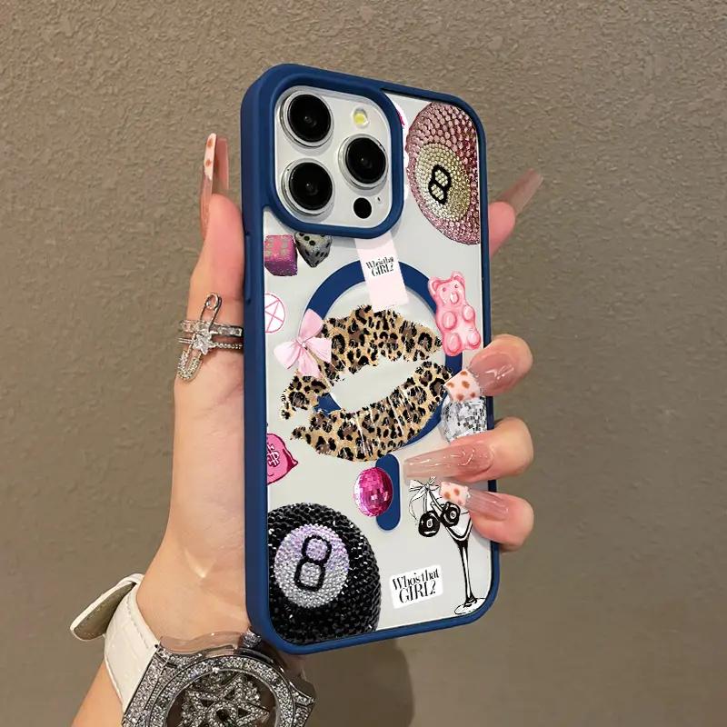 Adorable Magnetic Case for iPhone11 12 13 14 15 16 17 Glam Collage Art MagSafe Compatible, Lightweight, Anti-Fall,Girly,Chic Style
