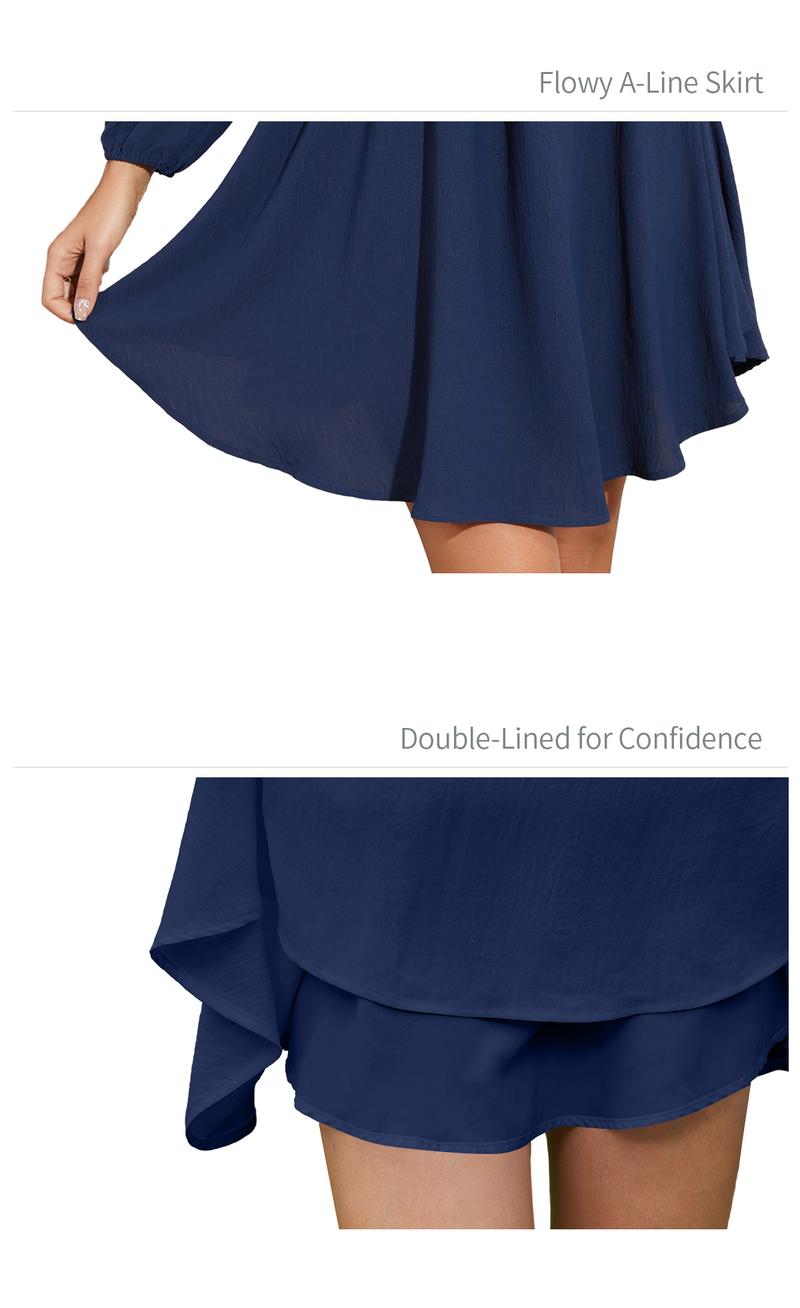 Chicovar Women's Spring Sweetheart Neckline Knot Front Flowy Mini Chiffon Dresses, Lantern Sleeve, A-Line Cut, No Scratchy, No Sheer, Westernfashion, Family Photos, Church, Party, Casual, or Daily Wear