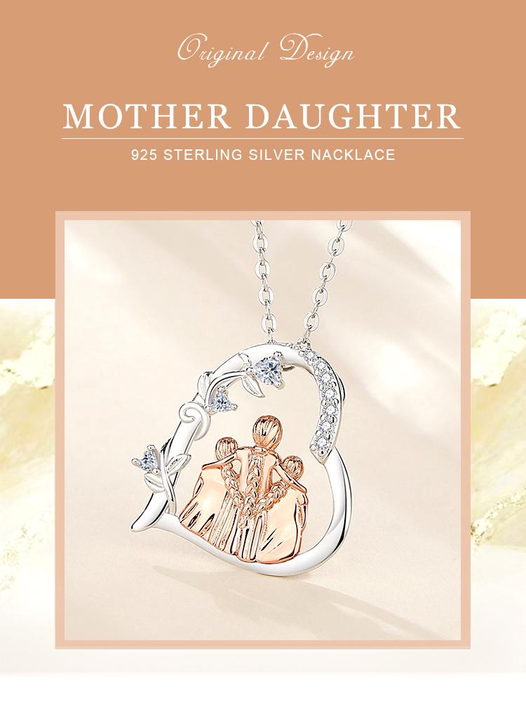 S925 Sterling Silver Mother & Daughter Heart Pendant, Elegant Necklace with Cubic Zirconia, Perfect Mother’s Day Jewelry Gift to Celebrate Love