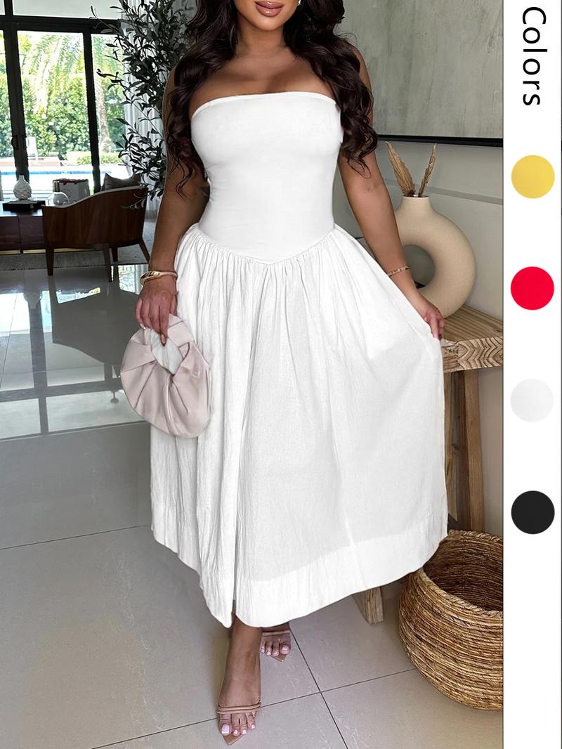 Women's Solid Color Tube Dress, Casual Strapless Dress for Summer, Women's Clothing for Daily Wear