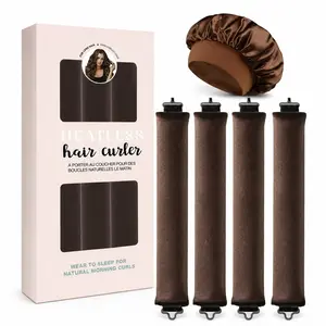 5Pcs Heatless Hair Curler Set with Satin Bonnet, 4 Soft Velvet Flexi Curling Rods, No Heat Overnight Hair Rollers for Natural Curls, Sleep-Friendly Damage-Free Styling Tools for Long Hair, Reusable Hair Curlers Gift Box