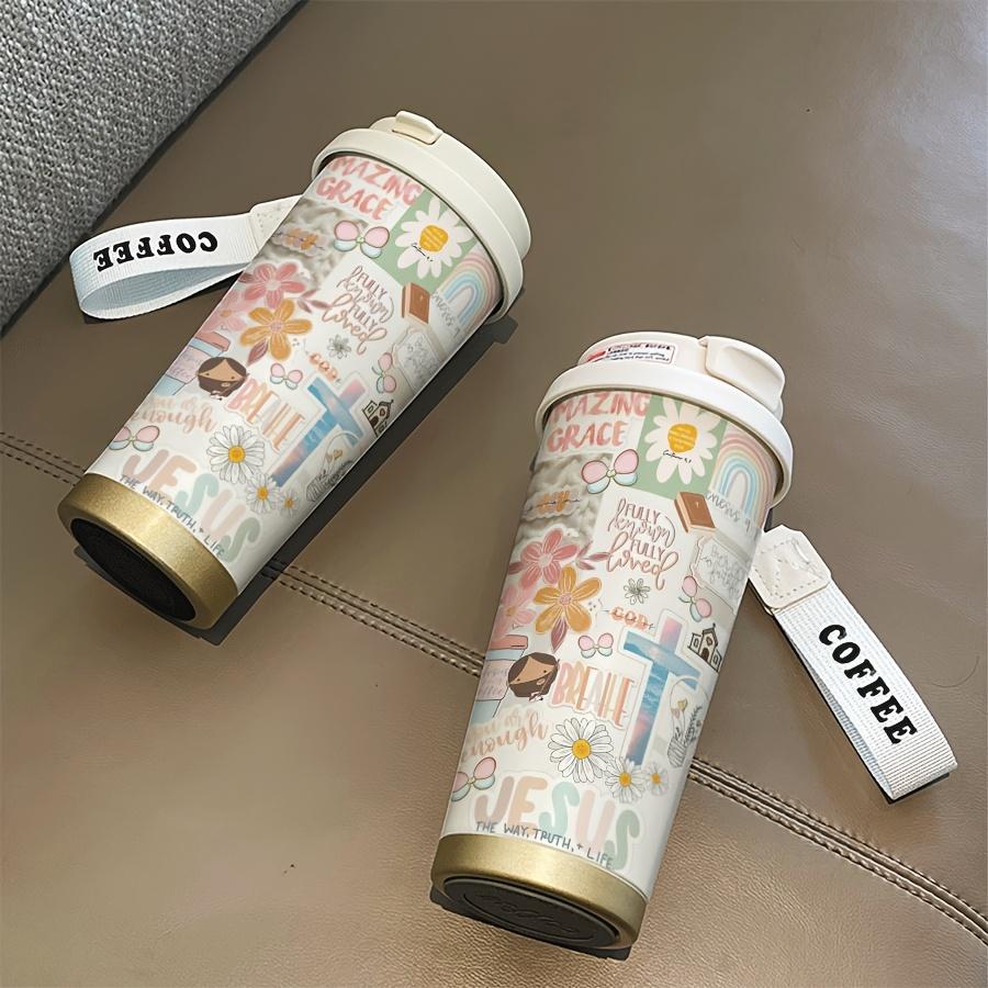 Premium Religious Double Wall Insulated Coffee Cup, 530ML Stainless Steel Vacuum Travel Mug with Straw and Lid, Ideal for Hot/cold Drinks, Flasks