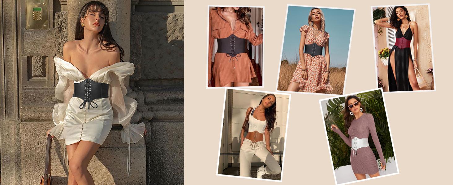 JASGOOD Christmas Women Lace-up Tied Waspie Corset Belts Wide Elastic Waist Belt for Women