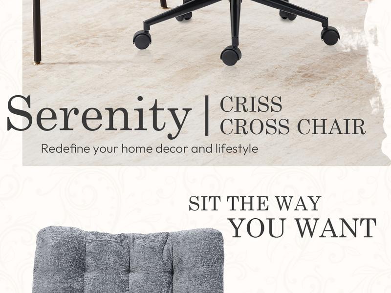 Dowinx Criss Cross Chair with Wheels, Dual-Layer Thickened Cushion Cross Legged Office Chair, Premium Fabric Morden Home Vanity Chair Wide Seat, Adjustable Swivel Computer Desk Chair