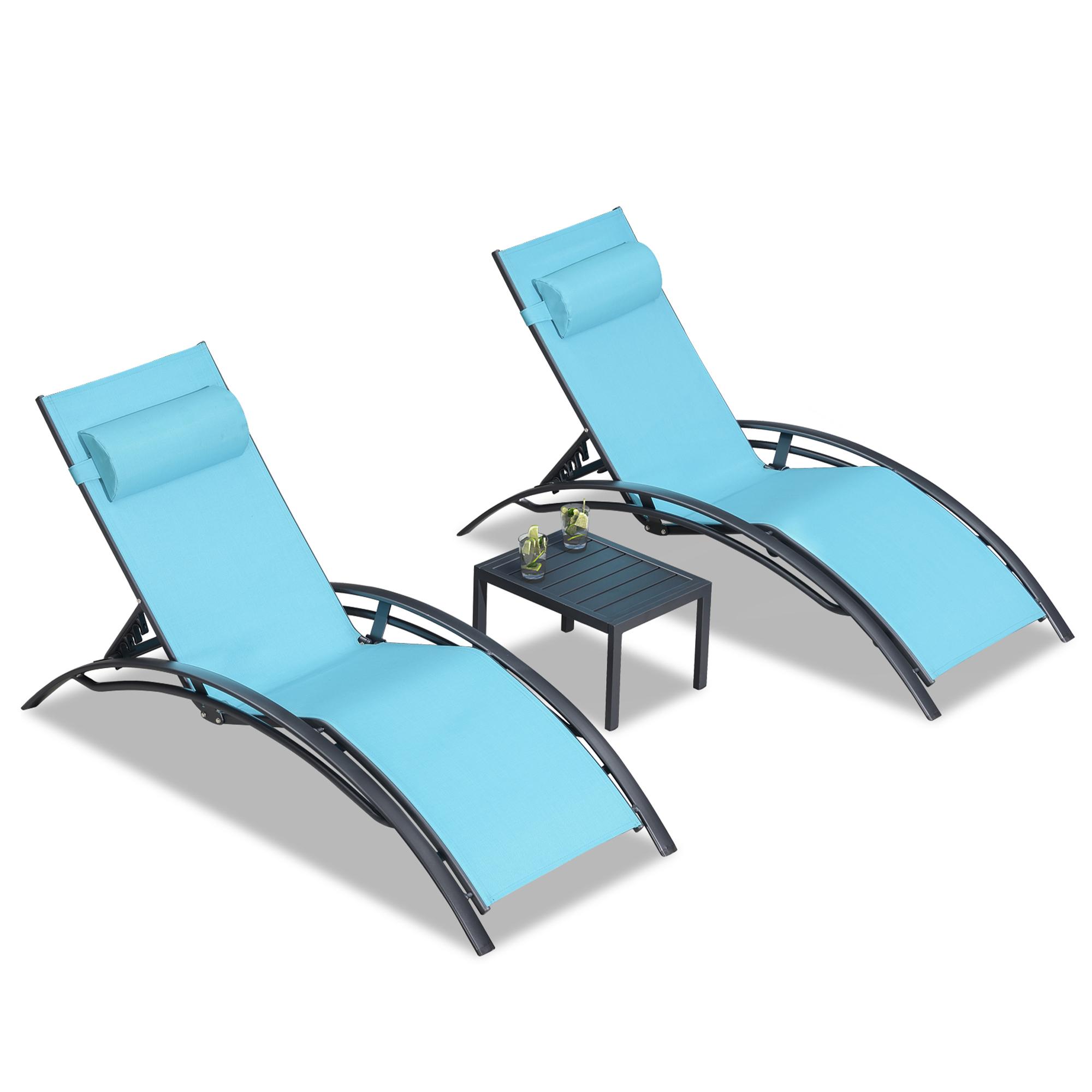 PURPLE LEAF Patio Chaise Lounge Set Outdoor Beach Pool Sunbathing Lawn Lounger Recliner Chair Outside Chairs with Side Table Included