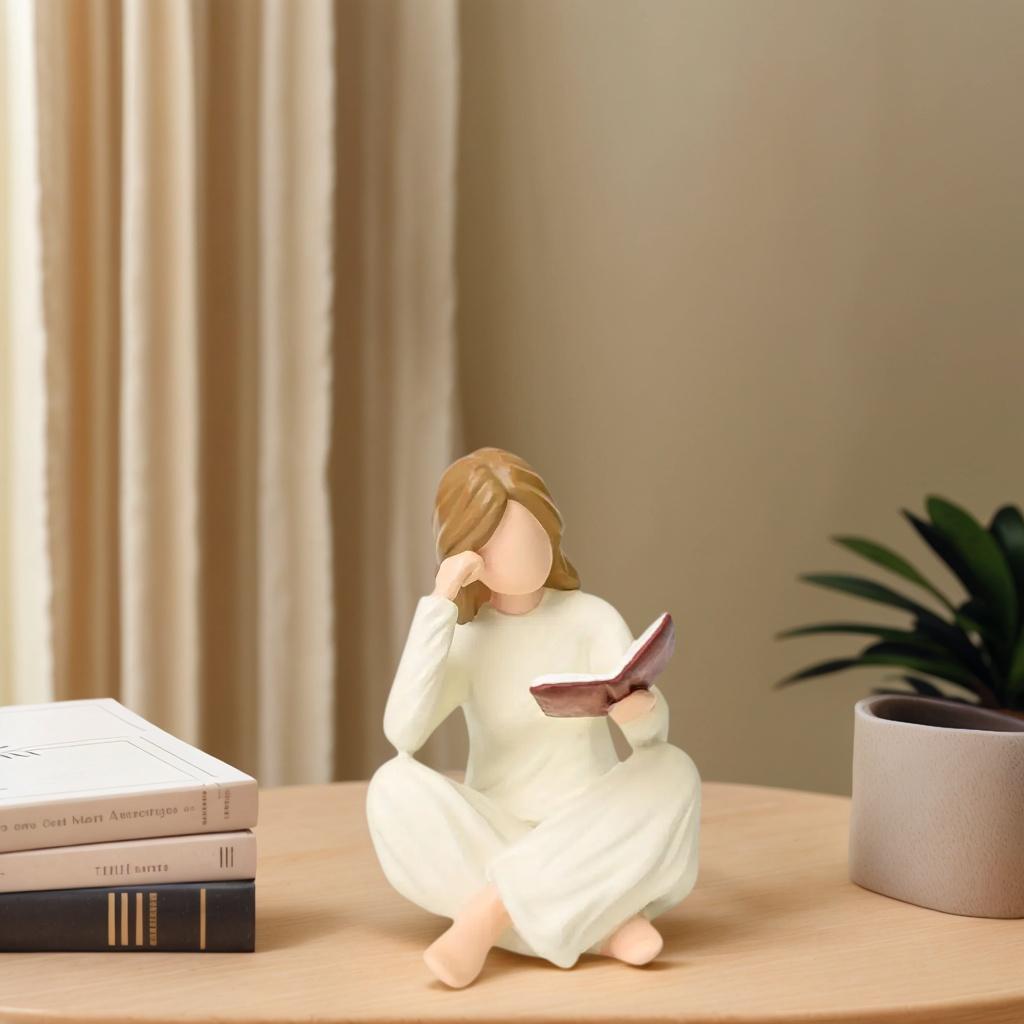 Resin Reading Thinker Statue, Figurine, Desk Decor for Office Bookshelf Library Home Study, Creative Gift for Book Lovers, No Assembly Required