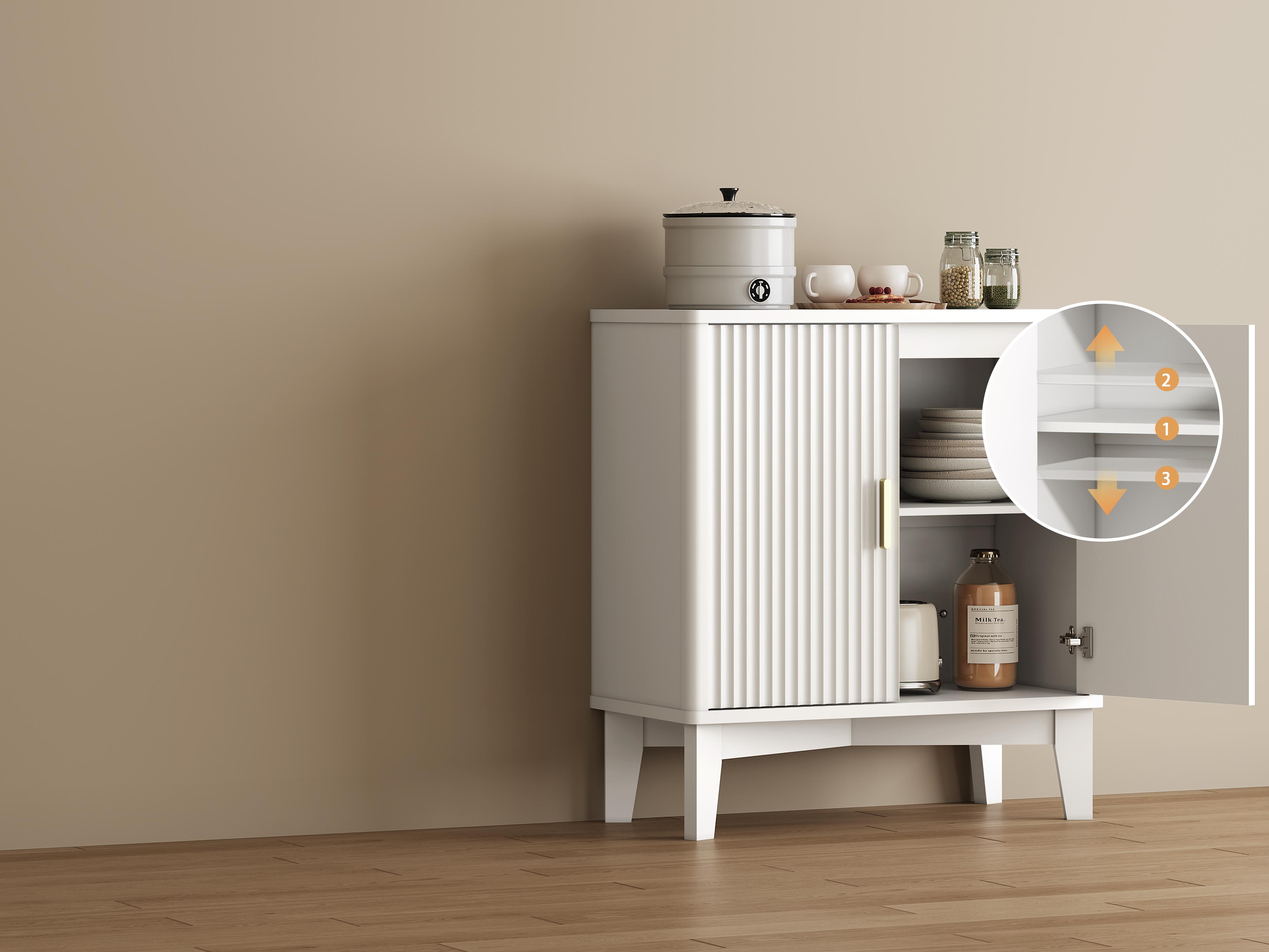 Storage Cabinet with Doors and Adjustable Shelf, Modern Fluted Sideboard Buffet Cabinet, Freestanding Coffee Bar for Kitchen, Pantry, Entryway, Living Room Storage Cabinet with Doors and Adjustable Shelf, Modern Fluted Sideboard Buffet Cabinet, Freestanding Coffee Bar for Kitchen, Pantry, Entryway, Living Room