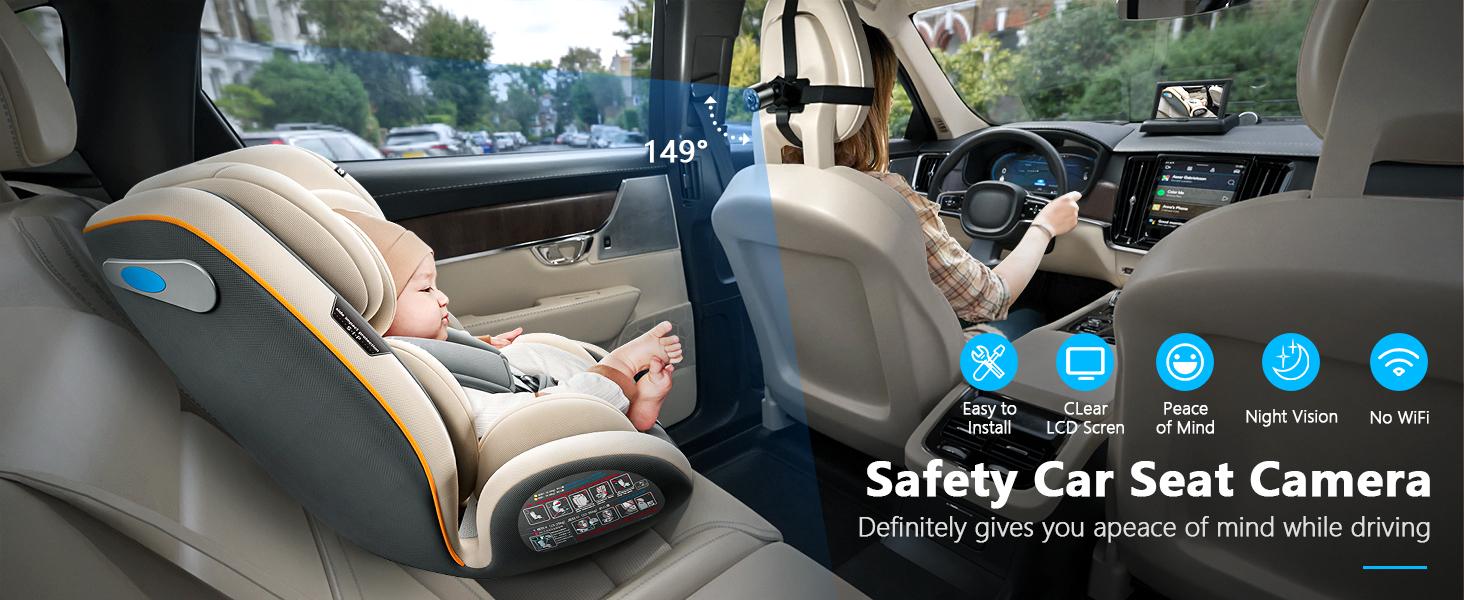 Car Mirror, Baby Car Camera for Moms, 4.3'' HD 1080P Monitor, Night Vision, Safety Car Seat Camera with Wide Crystal Clear View, 360° Rotation Plug and Play Easy Install Portable Baby Monitor for Car