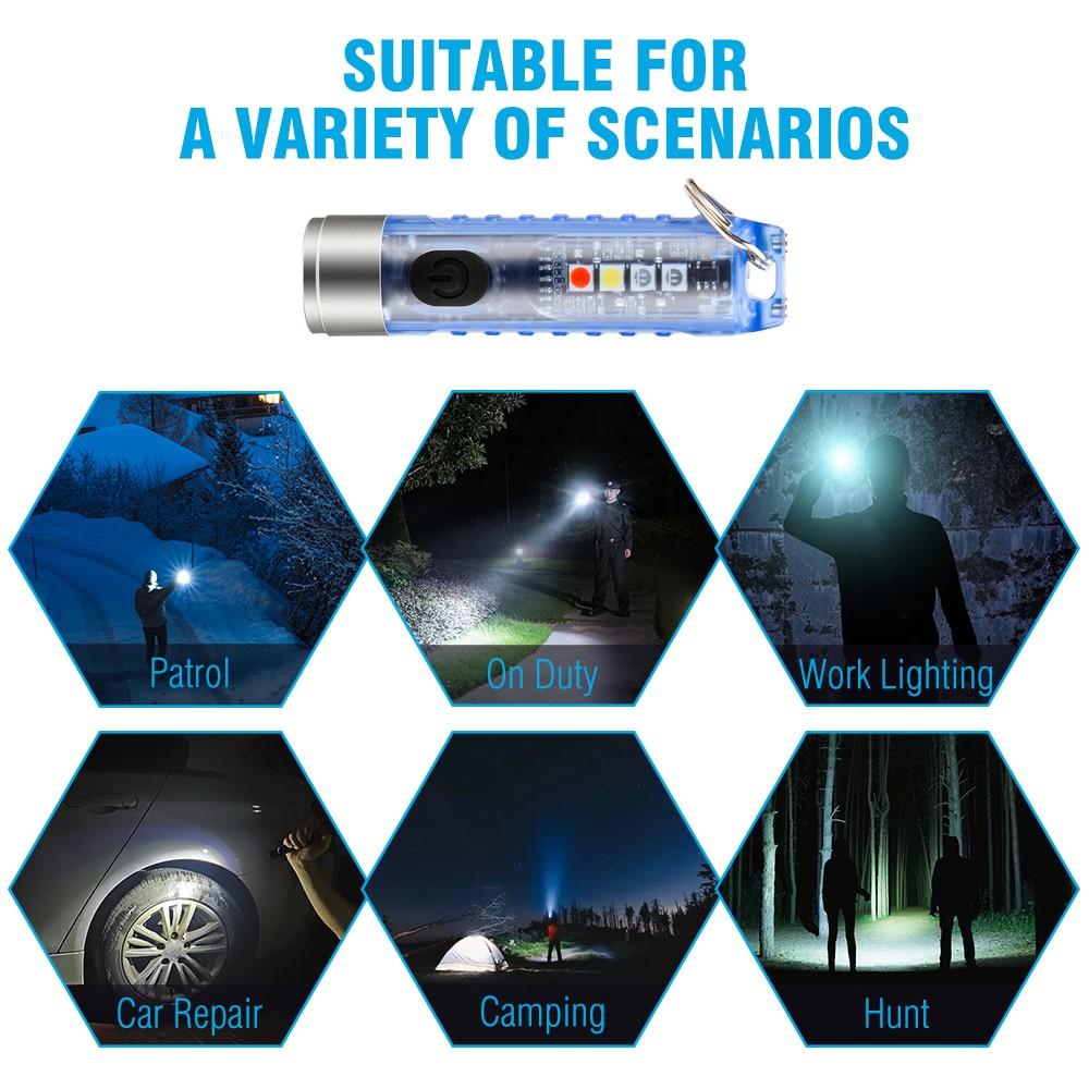 Small Powerful Mini Keychain LED Flashlight, Tactical Portable High Bright Pen Light, Sst20 LED USB Rechargeable, Ip65 Waterproof, Multi-Function Emergency Lighting