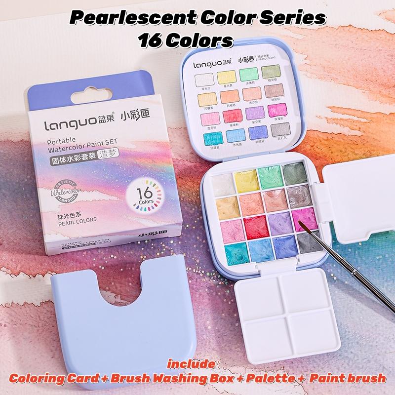 Travel Watercolor Paint Set - Artist Bundle 16 Colors with Palette,Portable Watercolor Travel Kit with Brush, Coloring Card, Brush Washing Box for Adults, Artists & Professionals