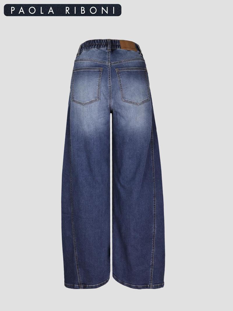 Women's High Elastic Denim Banana Pants, Fitted Casual Style, Plain Pattern, All Seasons Wear, Comfortable and Stylish