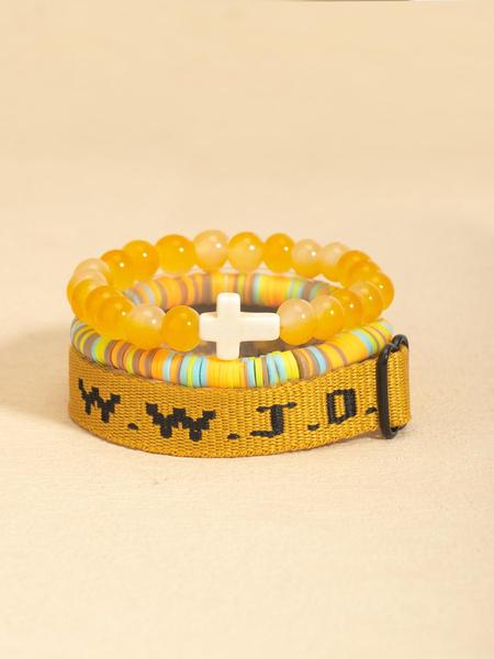 WWJD Beaded Bracelet, Fashionable Cross Charm Decor Bracelet for Women & Men, Trendy All-match & Exquisite Jewelry for Birthday Gift