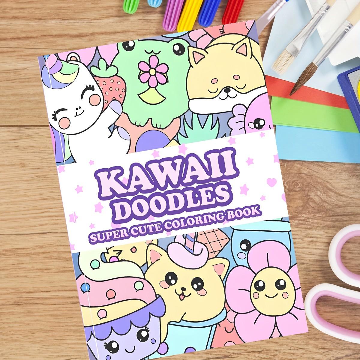 Kawaii Doodles Super Cute Coloring Book for Kids & Adults, 120GSM Thick Paper No Bleed, 22 Easy Bold Kawaii Animal & Food Pages, Non-Toxic Odorless, Stress Relief, Perfect Kawaii Gift for All Ages
