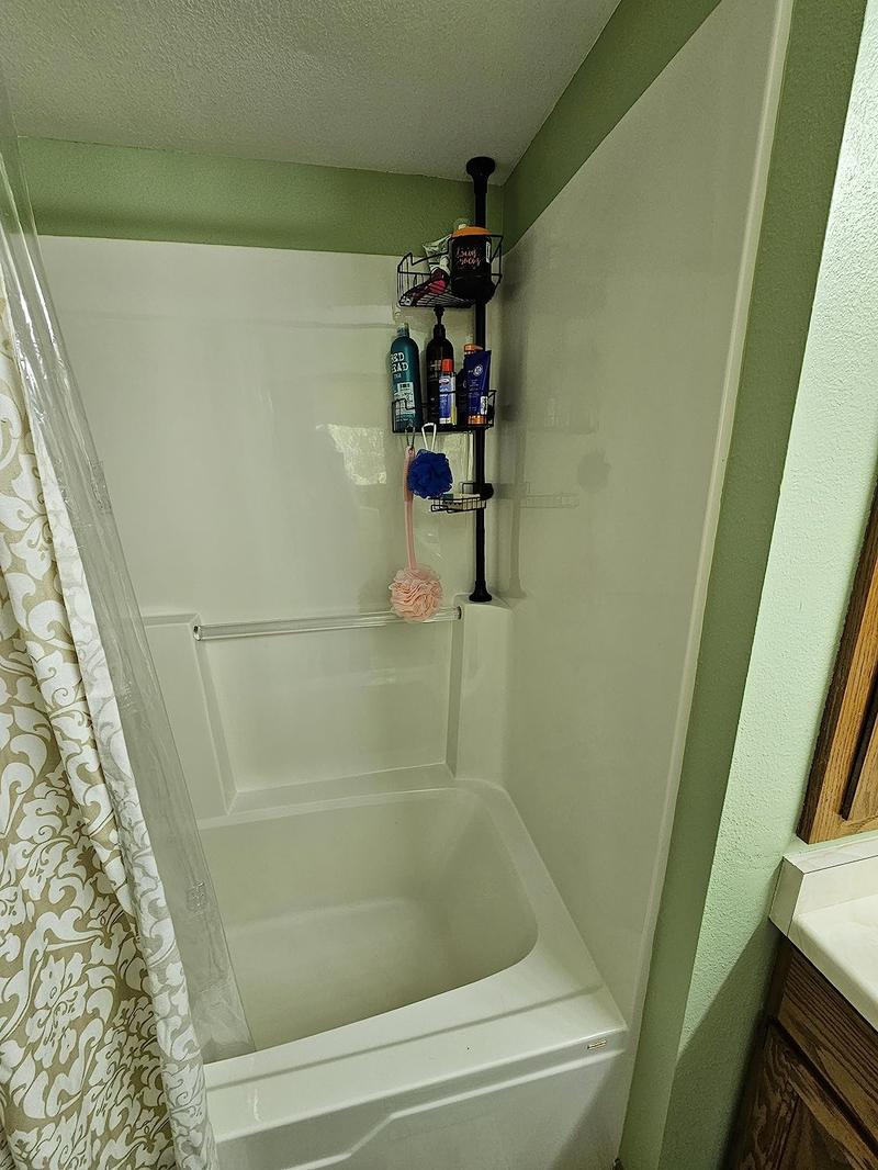 Springtok Corner Shower Caddy Tension Pole Storage Organizer with 4 Adjustable Baskets, Rustproof, Stainless Steel for Shower Shelves,Bathroom Bathtub,DIY Room Racks