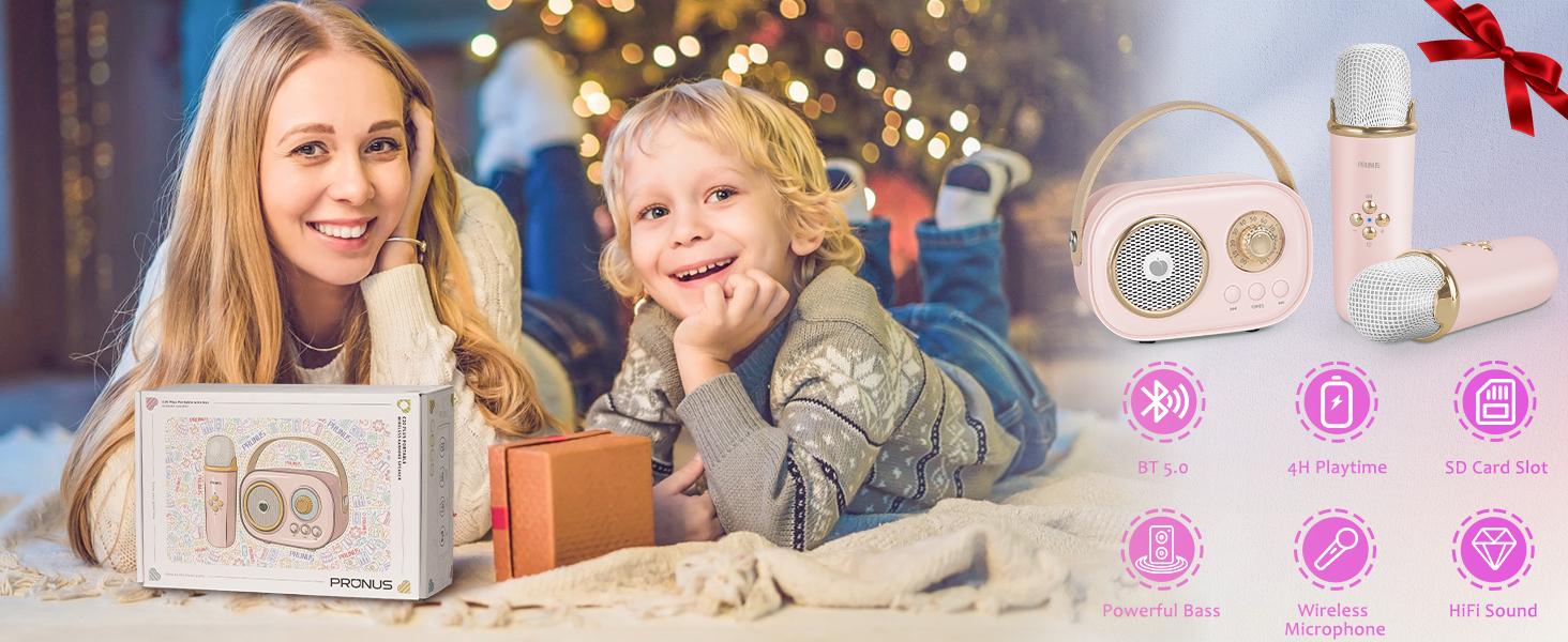 PRUNUS C20 Mini Karaoke Machine Portable Bluetooth Speaker with Wireless Microphone 6 Sound Modes for Adults&Kids Birthday Home Farmily Friends Party Gifts for Girls Boys Friends Ktv speaker