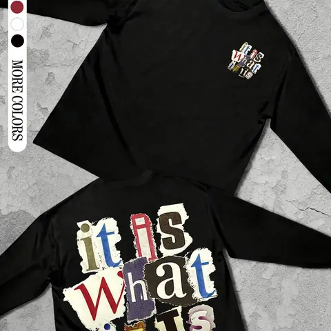 Men's Letter Print Long Sleeve T-Shirt, Letter Graphic Tee, Casual Fashion Comfortable Simple Pure Color, Vintage Style All Seasons