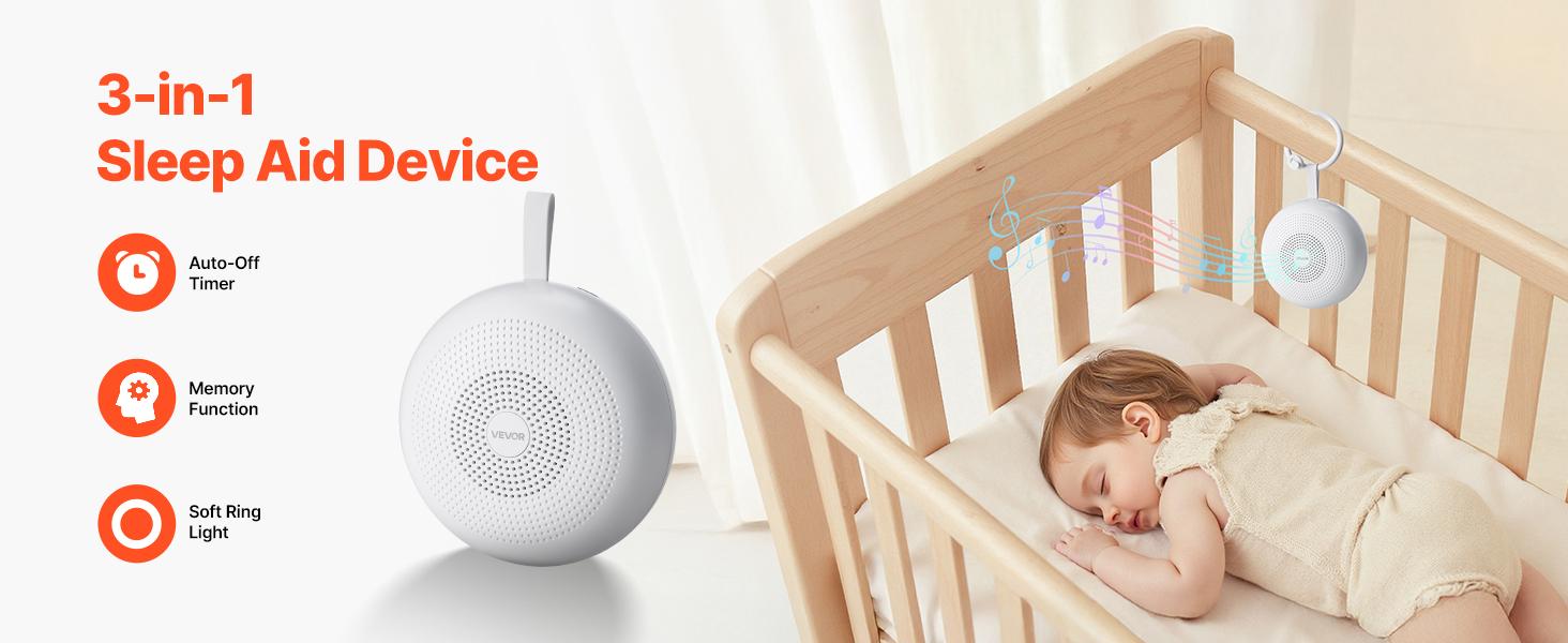 Summervibes VEVOR Sound Machine, 30 Soothing Sleep Sounds, 3-in-1 Portable and Hangable White Noise Sound Machine with Auto-Off Timer, Soft Ring Light and Memory Function, for Baby, Adults, Home, Office Travel