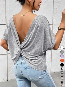 Women's Summer Casual Backless Twisted Knot Loose Fit T-Shirt，Comfortable Casual Top, Perfect for Daily Wear, Stylish and Trendy Design, Ideal for All Seasons
