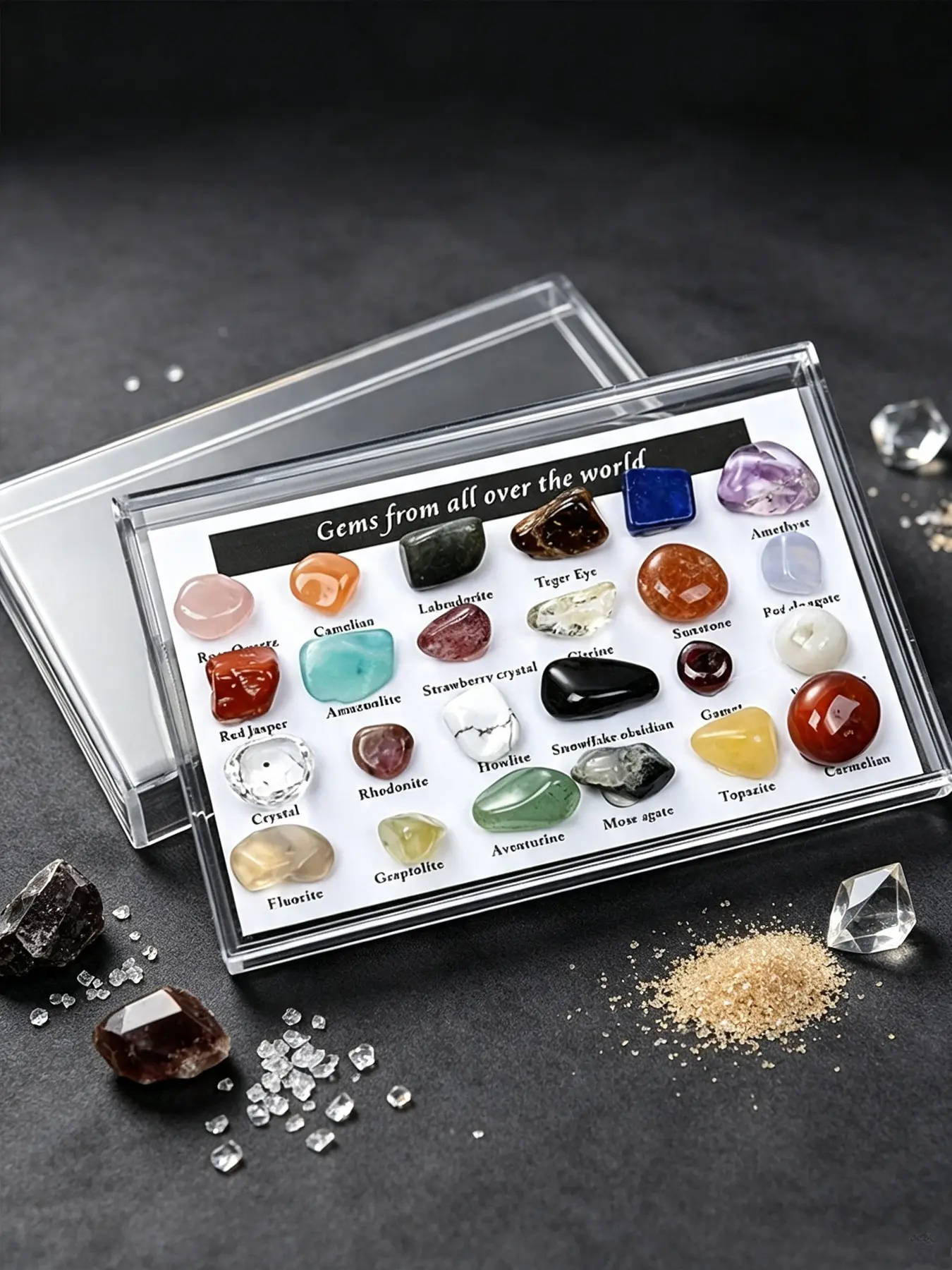 1box 24pcs Natural Stone Crystal Home Decor, Educational Crystal Guide, Christmas Gift, Yoga Meditation Decor, Halloween Decoration