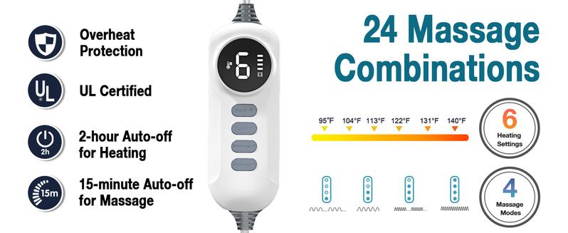 DailyLife Portable Heated Massage Shawl, Electric Heating pad for Back Pain Relief – 6 Heat Settings, 4 Massage Modes, Auto Off, Machine Washable, Warming Mat, Gifts for Women, Mom, Mother’s Day, FathersDayGift