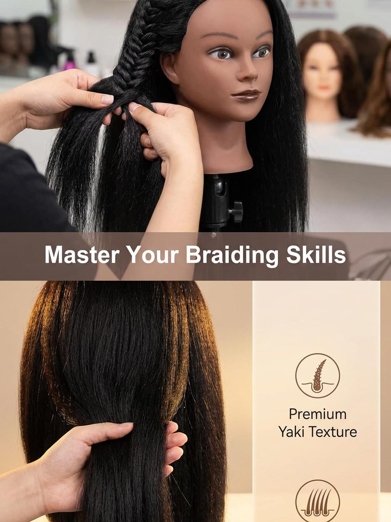 16 Inch 100% Real Hair Mannequin Head, Training Head Manikin for Cosmetology, Hairdresser Practice, Braiding & Styling with Clamp Stand