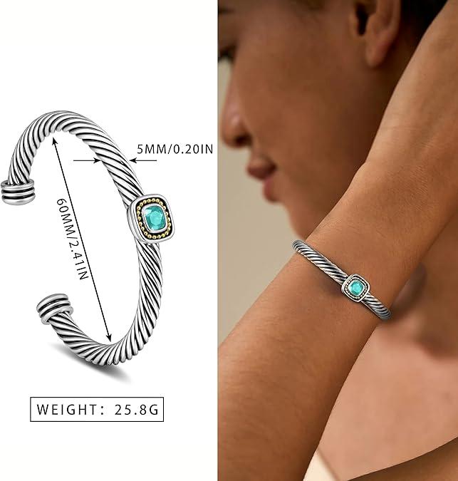 Aprilery Twisted Cable Wire Rings Bracelet & Earring – Vintage Blue Zirconia Statement Ring Bracelet & Earring Set for Women Aprilery Twisted Cable Wire Rings Bracelet & Earring – Vintage Blue Zirconia Statement Ring Bracelet & Earring Set for Women
