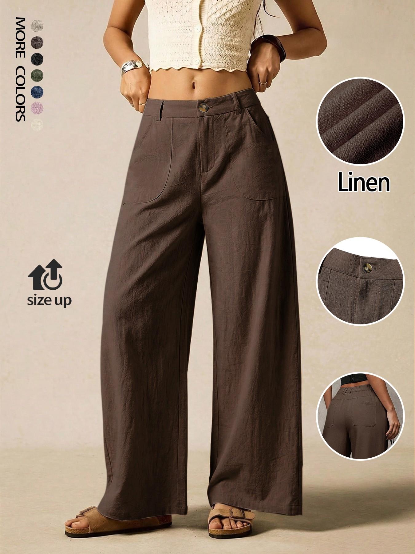 Women's Summer Linen Breathable Lightweight Palazzo Pants Flowy Wide Straight Leg Beach Trousers, Button Pocket Trousers, With Pocket Casual Solid Color Soft Elastic High Waist Travel Vacation Date Brunch Home Work Street wear Women's Summer Linen Breathable Lightweight Palazzo Pants Flowy Wide Straight Leg Beach Trousers, Button Pocket Trousers, With Pocket Casual Solid Color Soft Elastic High Waist Travel Vacation Date Brunch Home Work Street wear