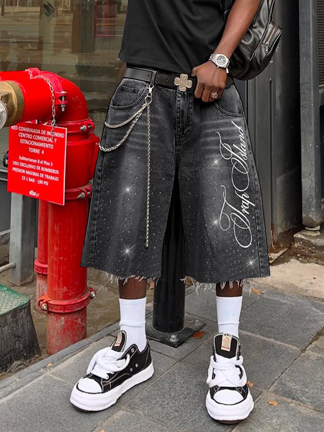 Studded Embroidered Casual Jeans, Seven-Quarter Denim Jeans, High Waist, Letter Embroidery, American Street Style, Fashion Daily Wear