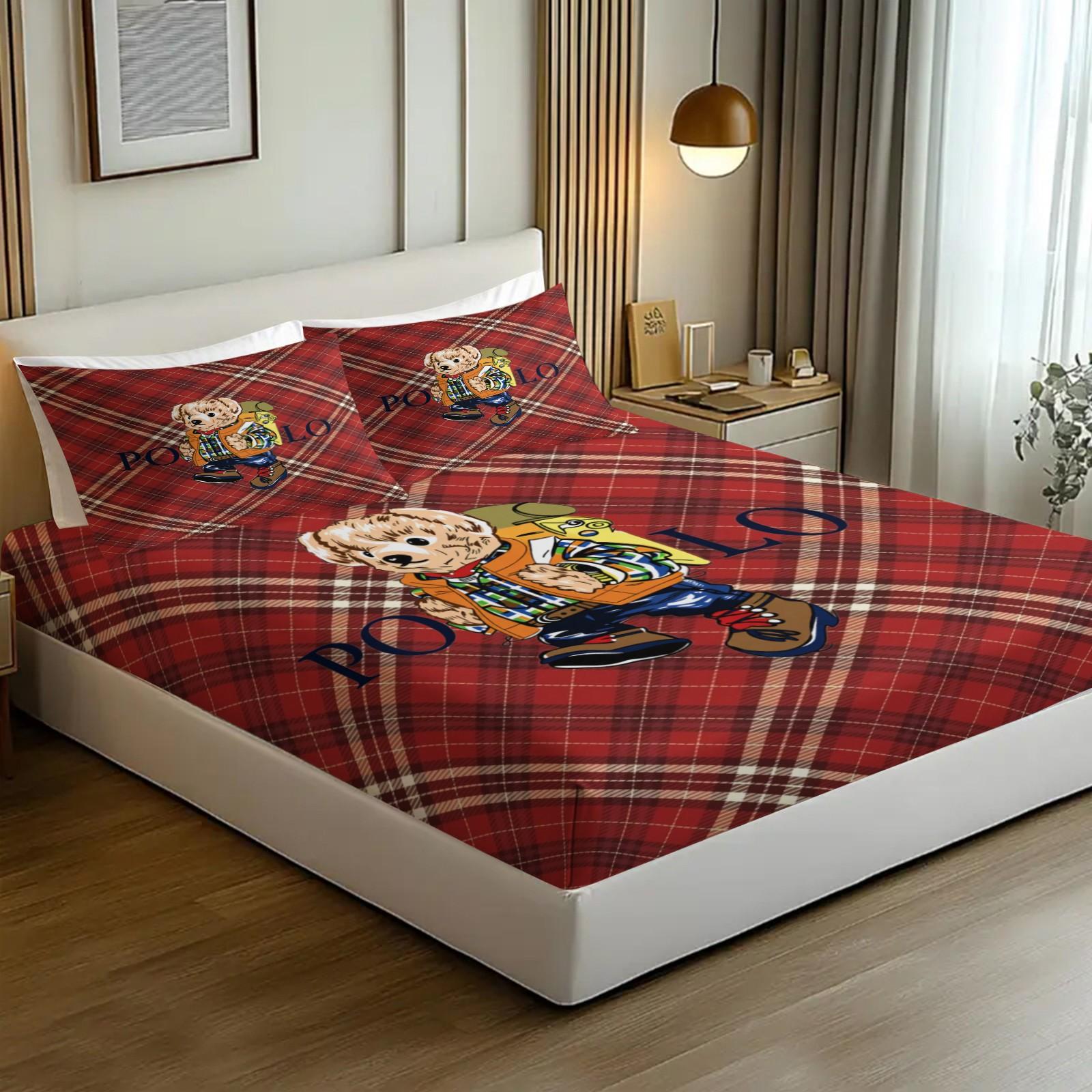 Teddy Bear Pattern Bed Sheet, Comfortable Printed Pattern, Includes 1 Bed Sheet and 2 Pillowcases, Comfortable Bedding, Non slip Dust Cover Suitable for Bedroom and Guest Room, Suitable as a Gift for Children or Adults