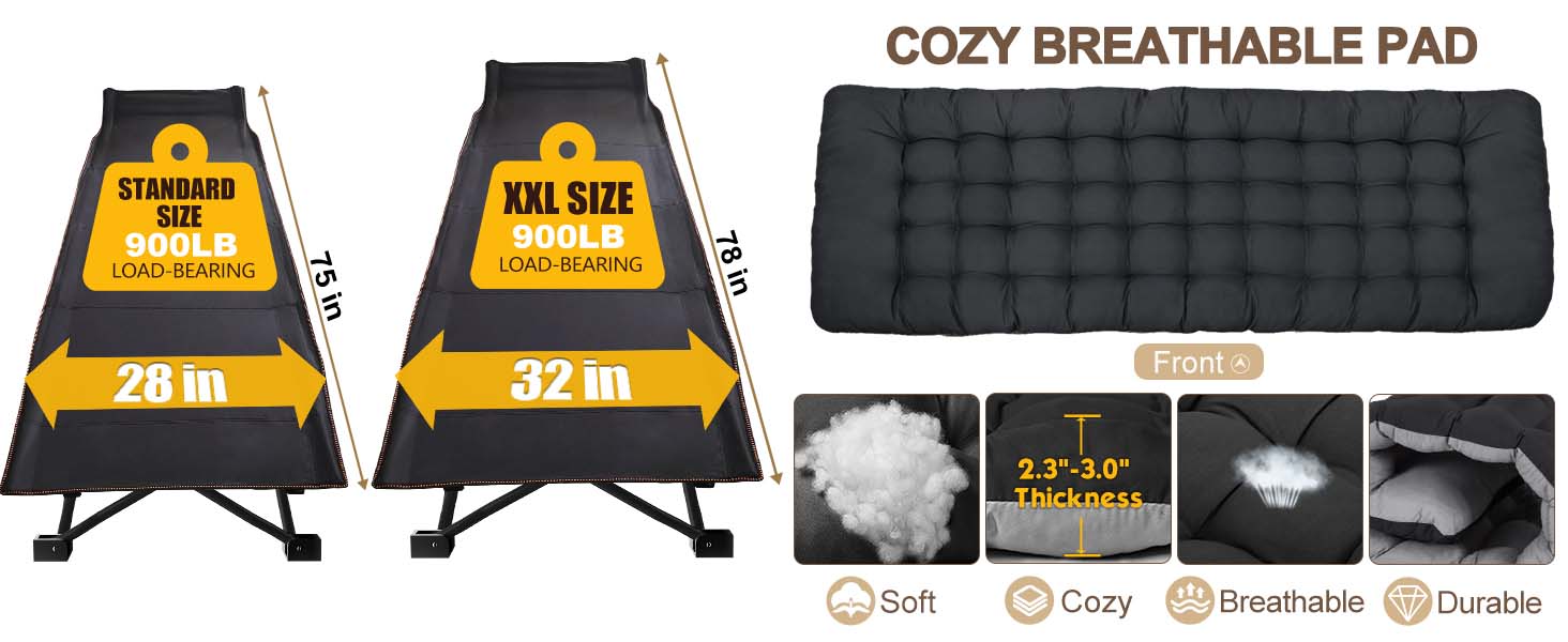 DoCred Oversized XXL Folding Camping Cot with Comfortable Mattress Cots for Sleeping with Pad Heavy Duty Camping Bed Sleeping Cot Include Carry Bag Camping Cots for Adults Home Office Nap Vocation Outdoor