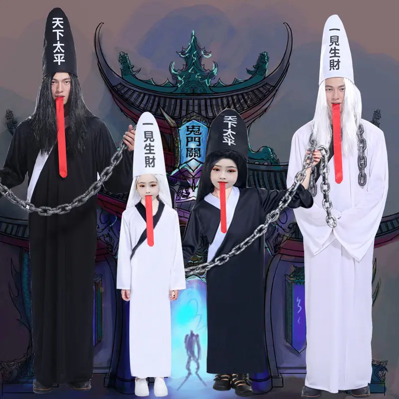 Black White Impermanence Costume Adults Kids For Escape Room Stage Halloween Masquerade Role Play