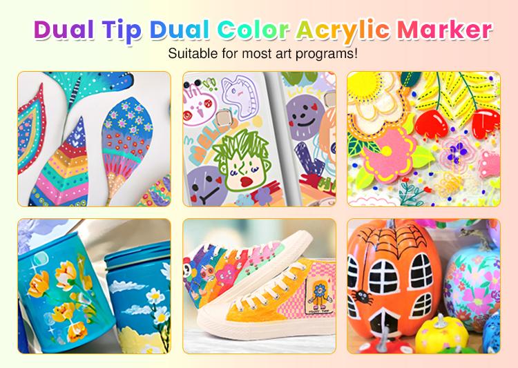 Acrylic paint marker pen, 12/24/36/48/60 Double-headed two-color acrylic paint marker pen, rock painting, wood, canvas, DIY acrylic paint art supplies. Drawing design, decoration and creative tools, Christmas gifts, Acrylic Paint Markers