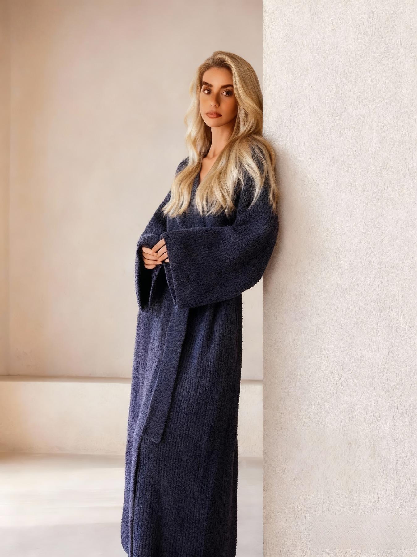 【COZY Soft Plush Feel】Women's Solid Color Thickened Thermal Lined Long Sleeve Drop Shoulder Bathrobe, Oversize Loose Casual Soft Comfortable Thermal Warm Pocket Belted V Neck Dressing Gown for Women, Ladies Sleepwear for Winter 【COZY Soft Plush Feel】Women's Solid Color Thickened Thermal Lined Long Sleeve Drop Shoulder Bathrobe, Oversize Loose Casual Soft Comfortable Thermal Warm Pocket Belted V Neck Dressing Gown for Women, Ladies Sleepwear for Winter