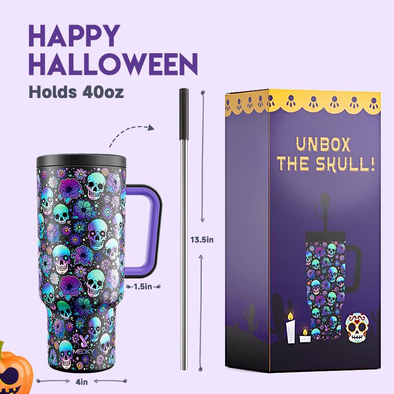 MEOKY 40oz Stainless Steel Insulated Tumbler，Hot Water Mug,Food-Grade Stainless Steel ，Non-slip & Leak-proof, Keeps Drinks Hot or Cold, Perfect Gift for Halloween Parties
