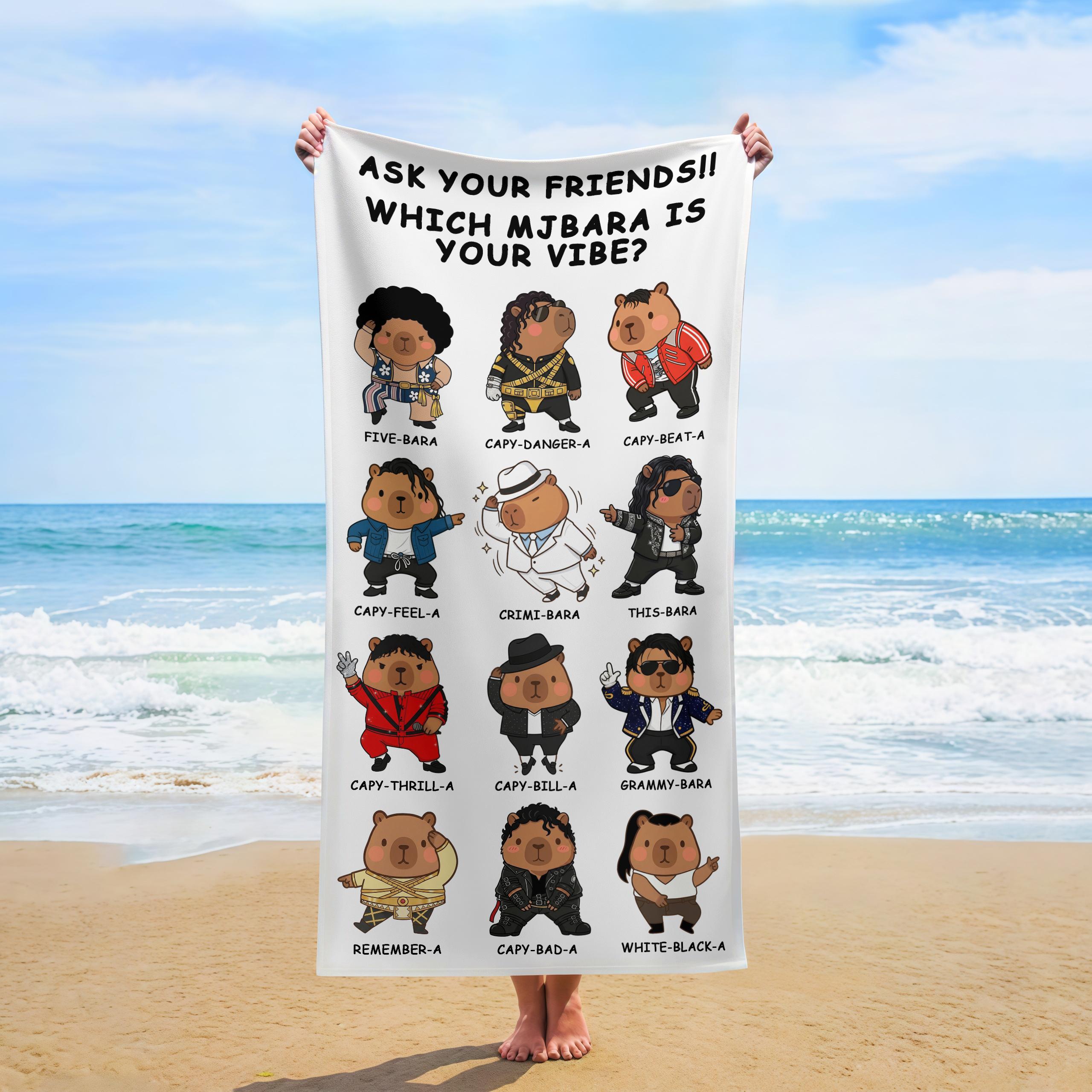 "Five-Bara to White-Black-A" Capybara MJ Costumes Art Beach Towel, Premium Large Oversized Towel, Great For Sunbathing, Picnics, and Animal Lovers