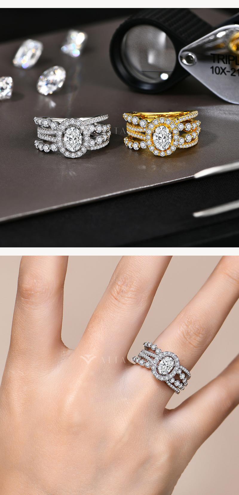 1 CT Oval Cut Fashion Luxury Shinning D Color VVS1 Women's Synthetic Moissanite Ring Wedding Engagement Gift Women's Jewelry Accessories R249