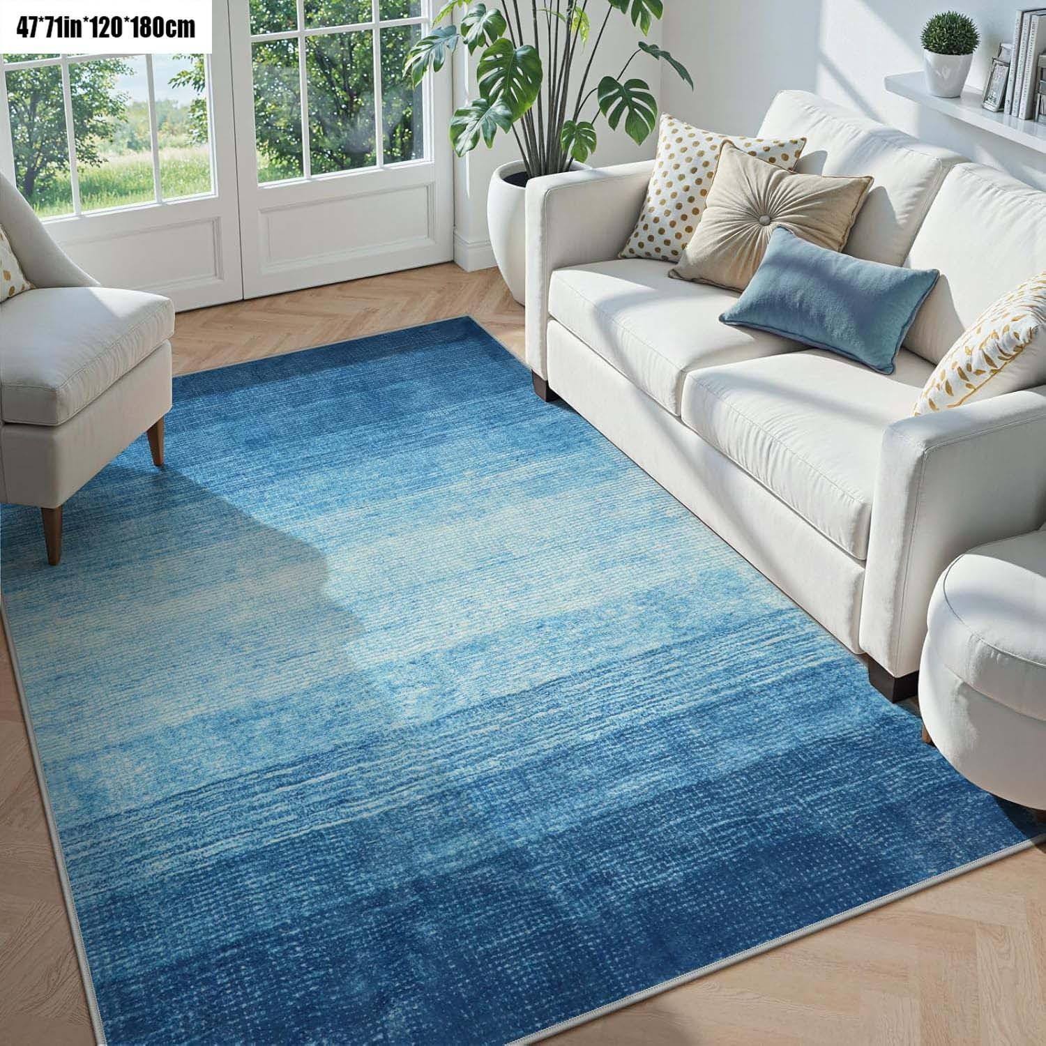 Gradient Blue Pattern Rug, Indoor Outdoor Easy Clean Soft Durable Rug, Ideal for Living Room Bedroom Dining Hallway Entrance, Perfect Home Decor and Valentine's Day Decoration, Decorative Rug, Patio Rug
