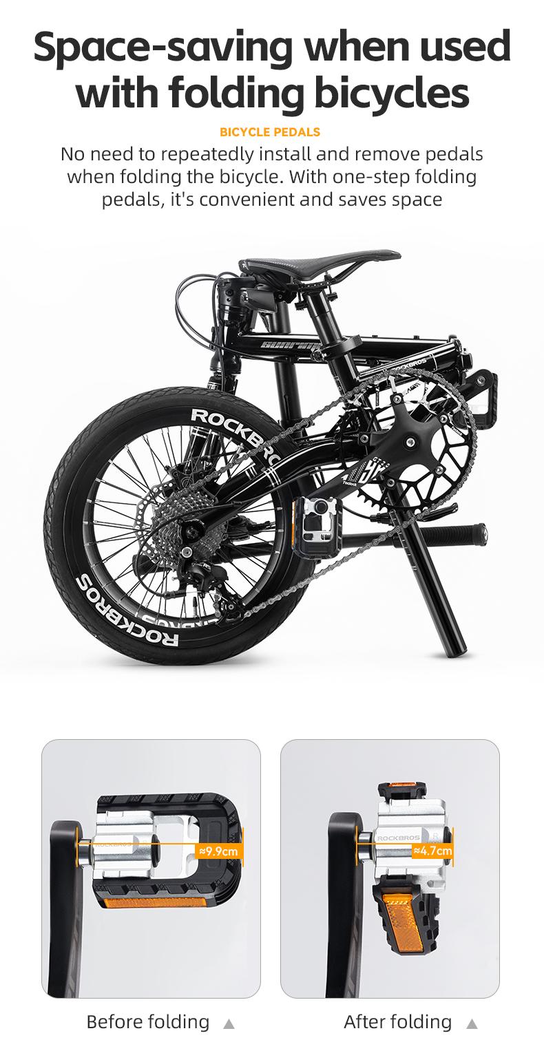 ROCKBROS Folding Bike Pedals Aluminum Alloy Foldable Bicycle Pedals 9/16 Inch Lightweight with Reflective Strips&Non Slip for Folding Bike, Electric Bike