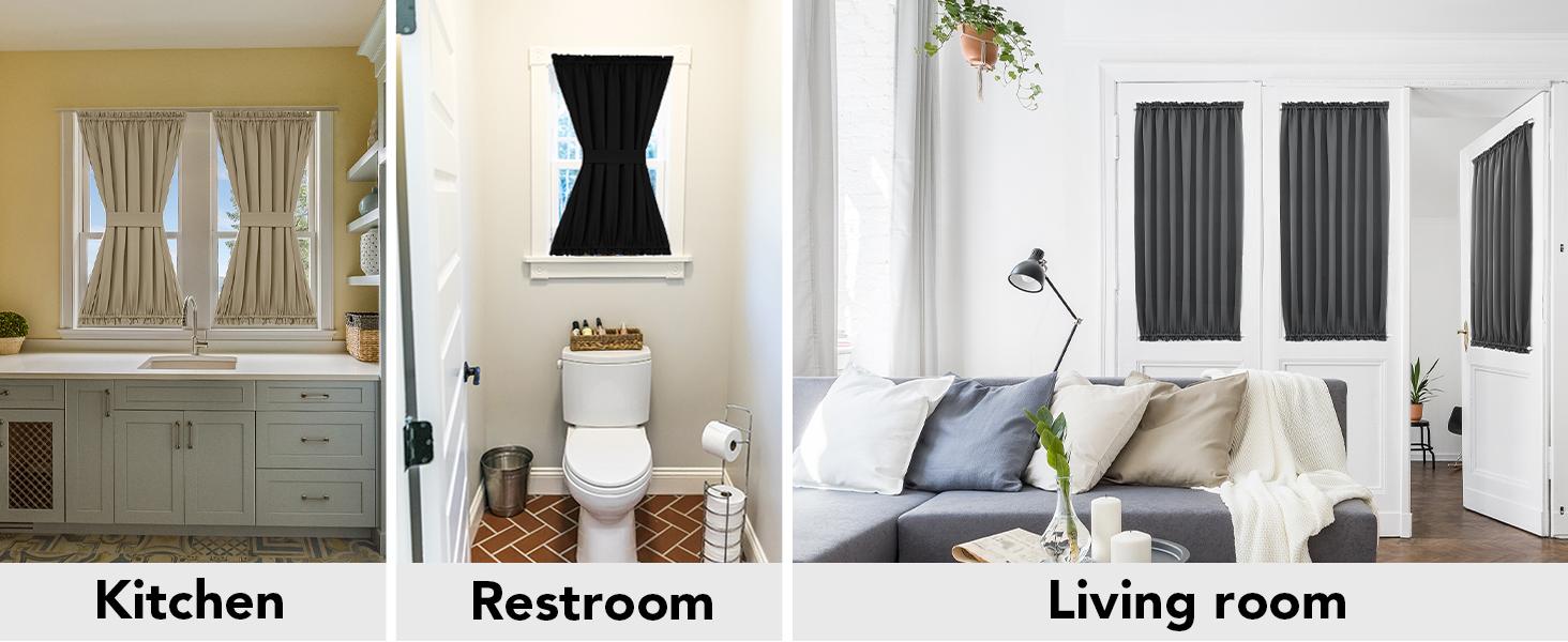 Deconovo Door Curtains（1 Panel）- Dual Rod Pocket & Thermal Insulated Blackout Curtains for front door, patio door, back door and kitchen door, french door window Curtains & Drapes