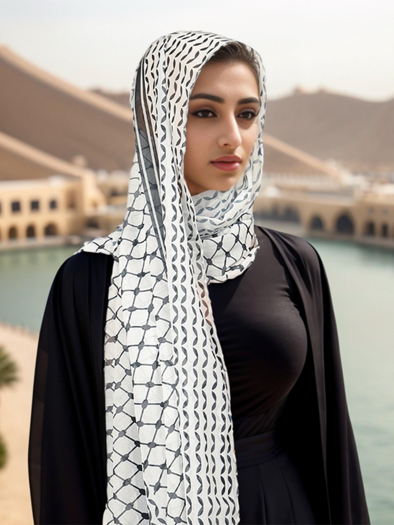 1pcs Bestselling New Pearl Chiffon Print Women's Headscarf, Dubai Turkish Palestine Arab Scarf, Fashionable and Stylish Accessory