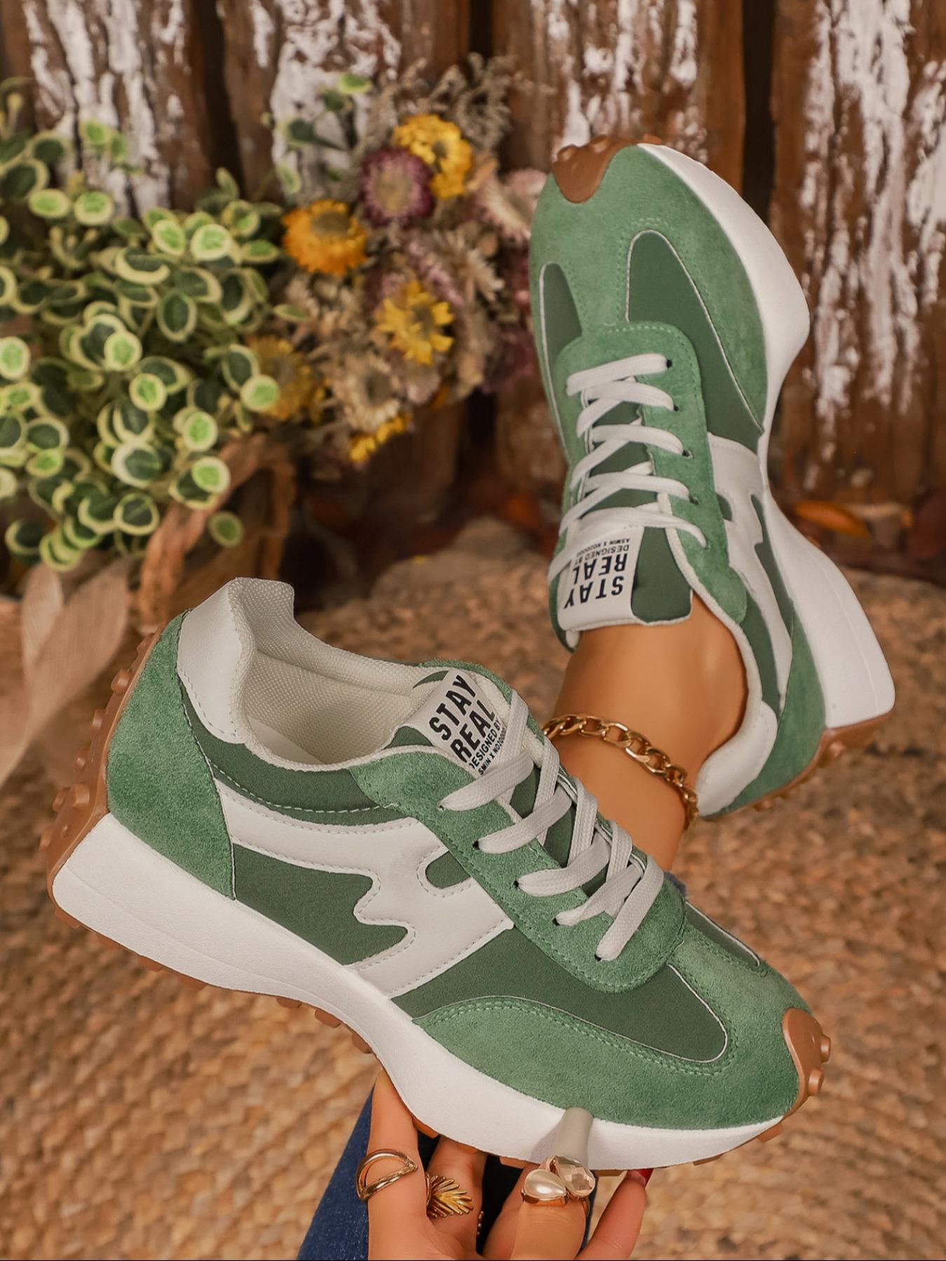 Women's Colorblock Retro Dad Shoes, New Stay Real Letter Casual